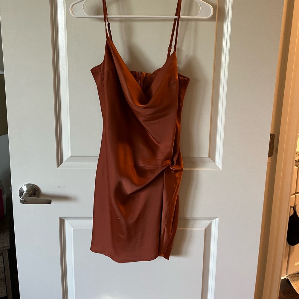 Burnt orange mini satin dress!